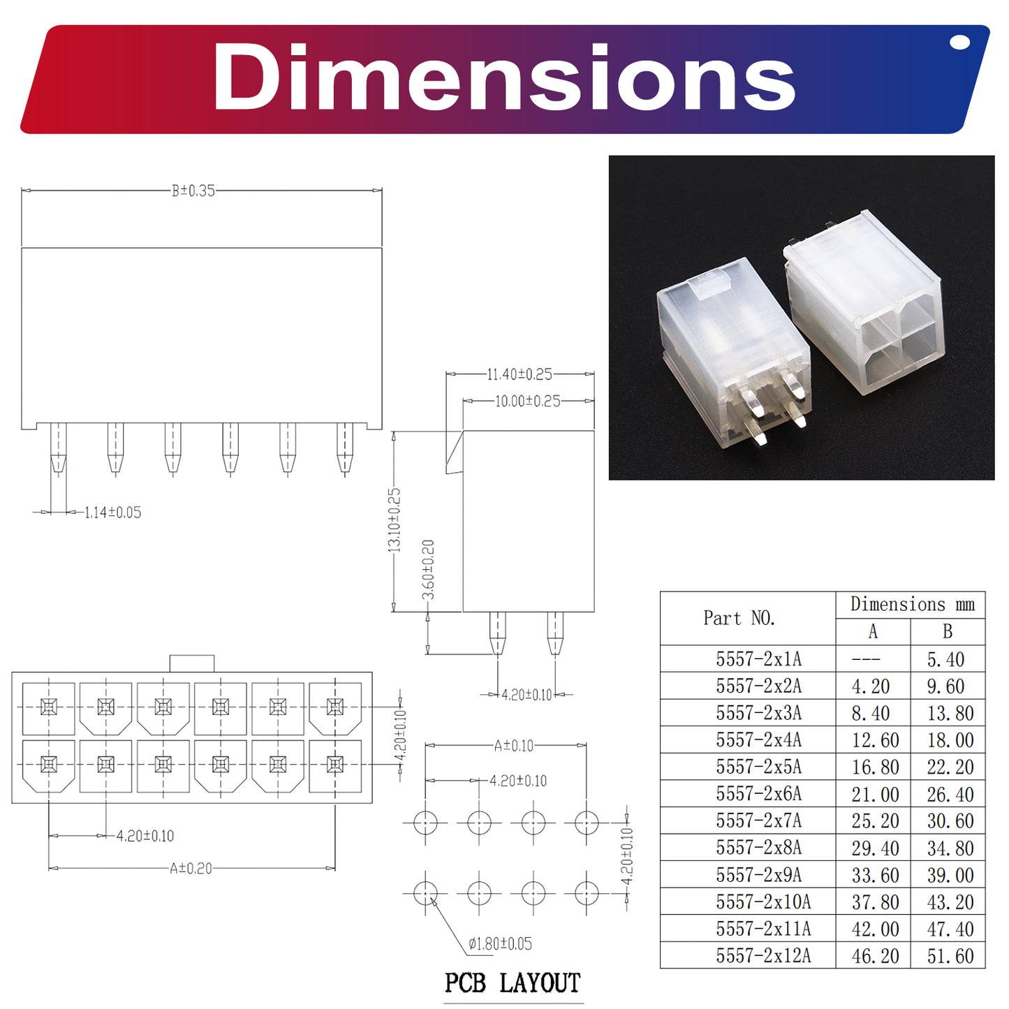 Compact and precise Molex MX4.2 Mini-Fit Jr 4.2mm DIP header connectors for small form factor PCBs