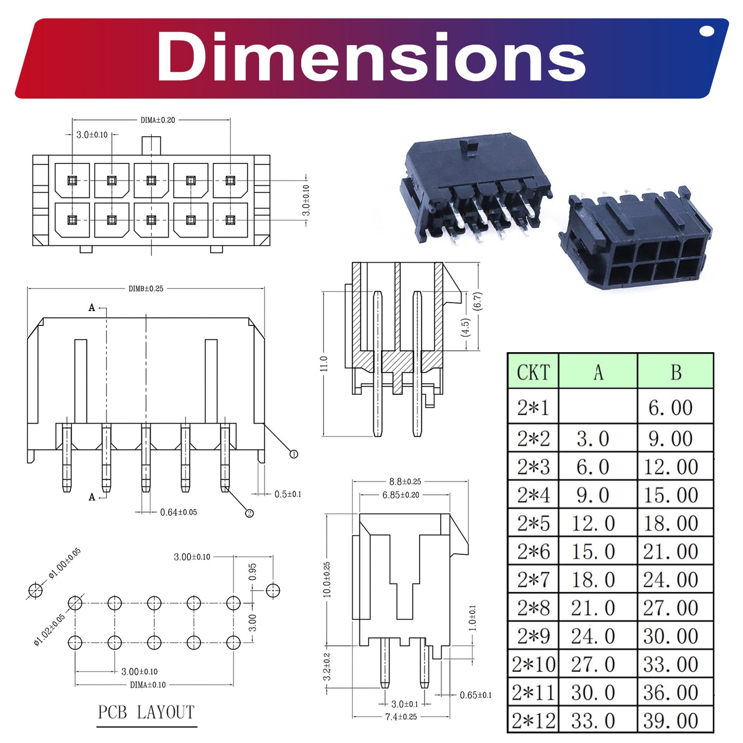 Compact Molex Micro-Fit MX3.0mm connector assortment kit for PCB assembly and device integration