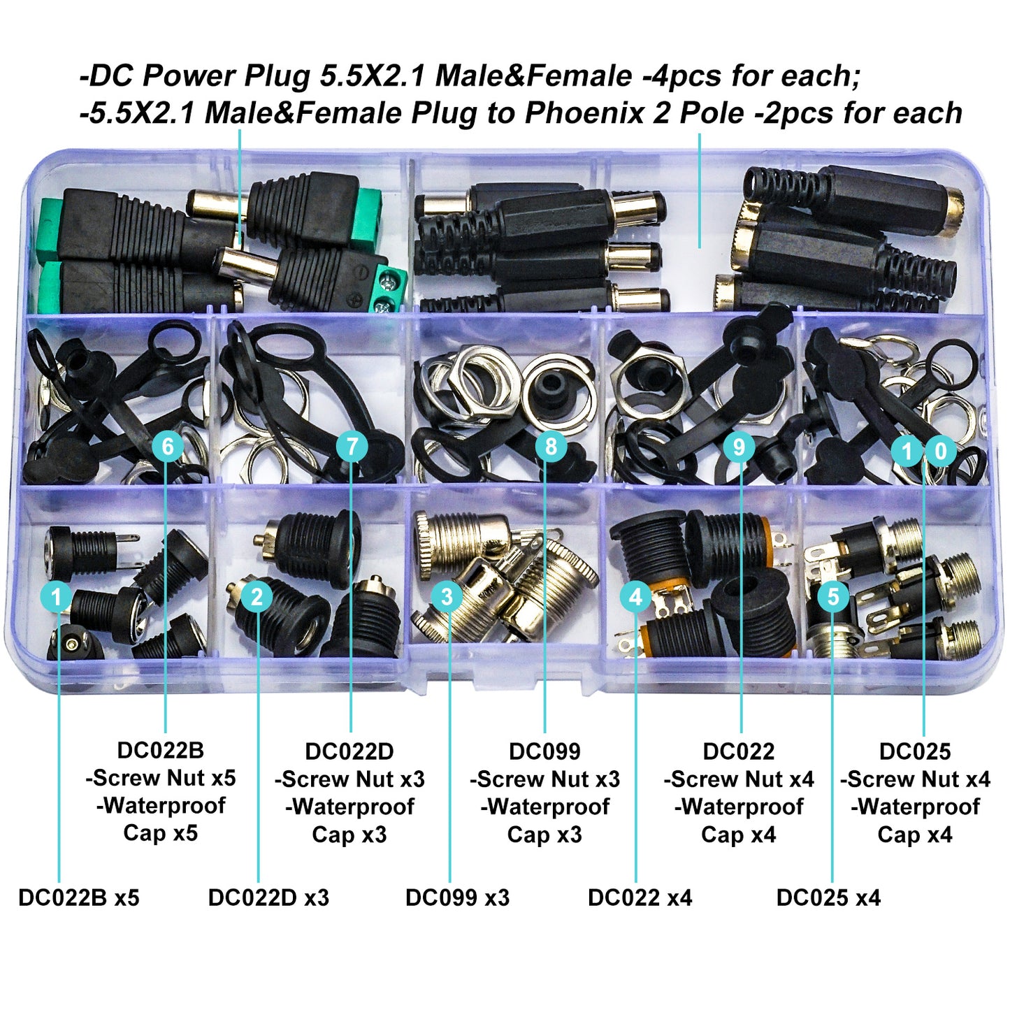 High quality 5.5x2.1mm DC male plug and female panel mount socket for power supply connection