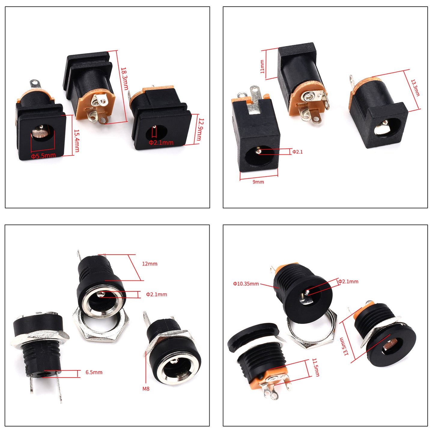 Secure mountable 5.5 x 2.1mm female DC jack socket with fastening nut for panel installation