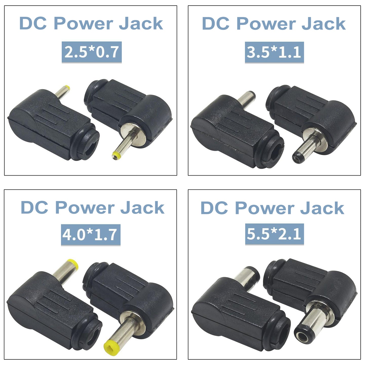 High quality 90 degree DC male plug connector with cable end for DIY electronics and power supply