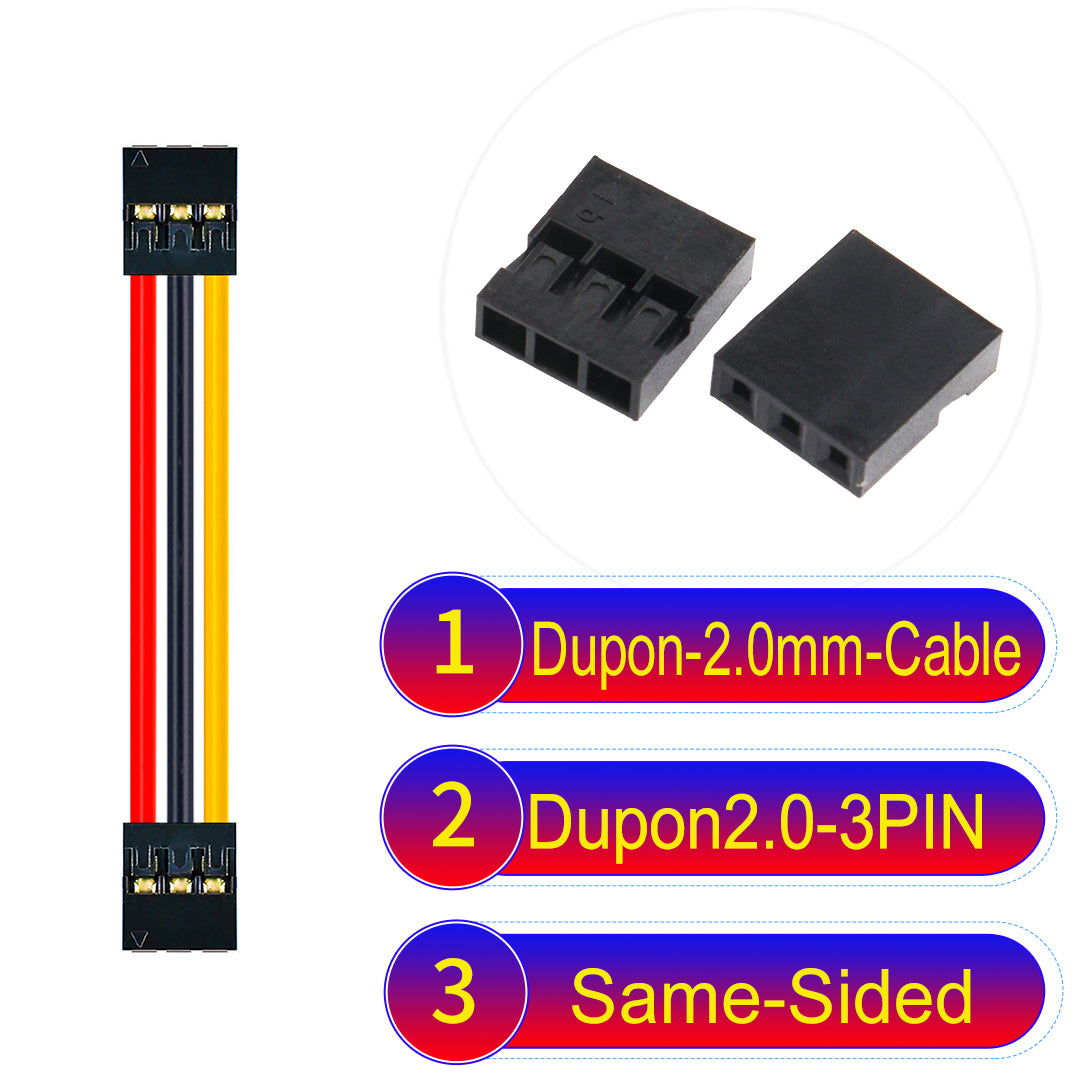 Dupont 2.0mm 3Pin Same-Side-Head cable with 24AWG copper wire and UL1007-certified PVC, ideal for DIY projects and industrial equipment connections.