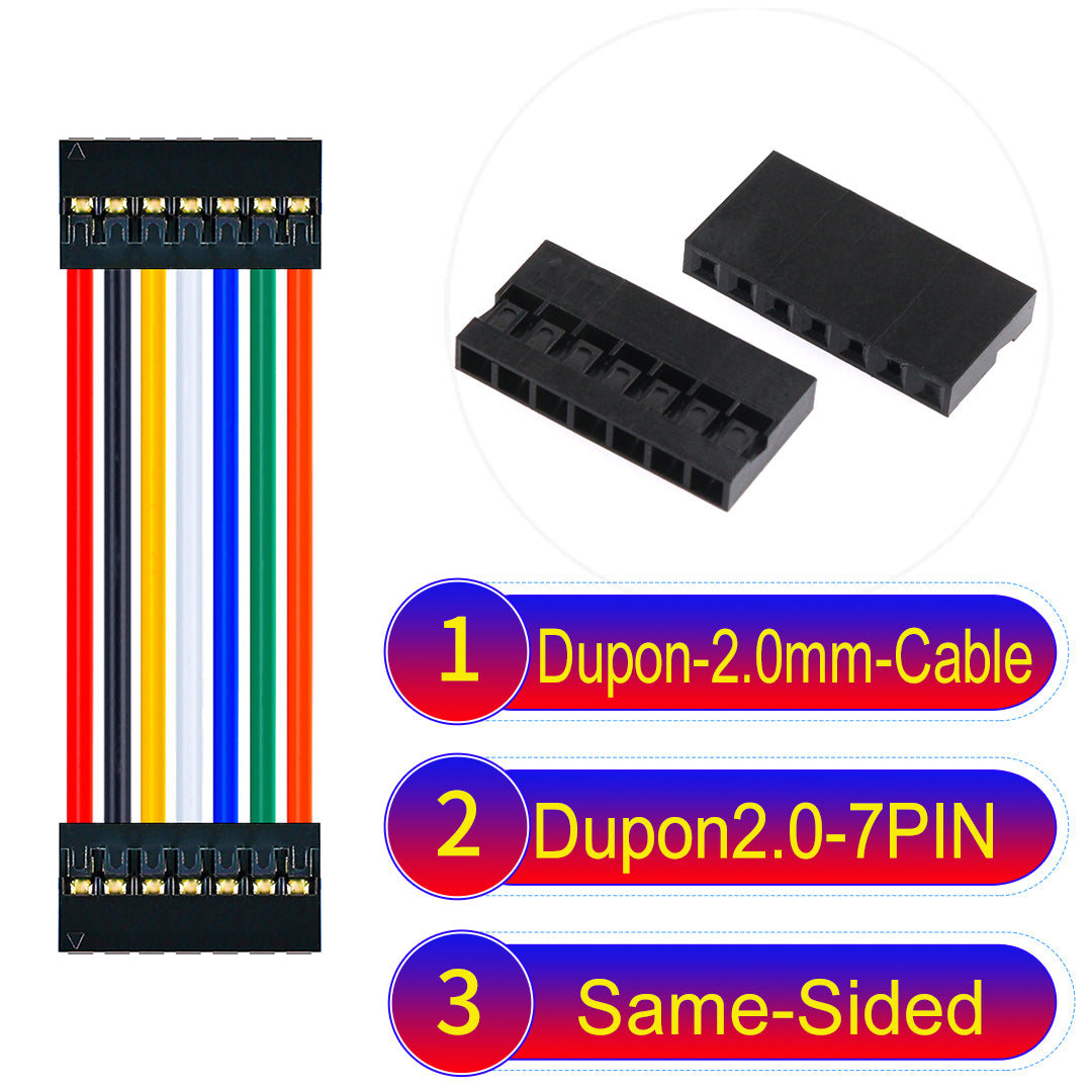 Dupont 2.0mm 7Pin Same-Side-Head cable with 24AWG copper wire and UL1007-certified PVC, ideal for DIY projects and industrial equipment connections.