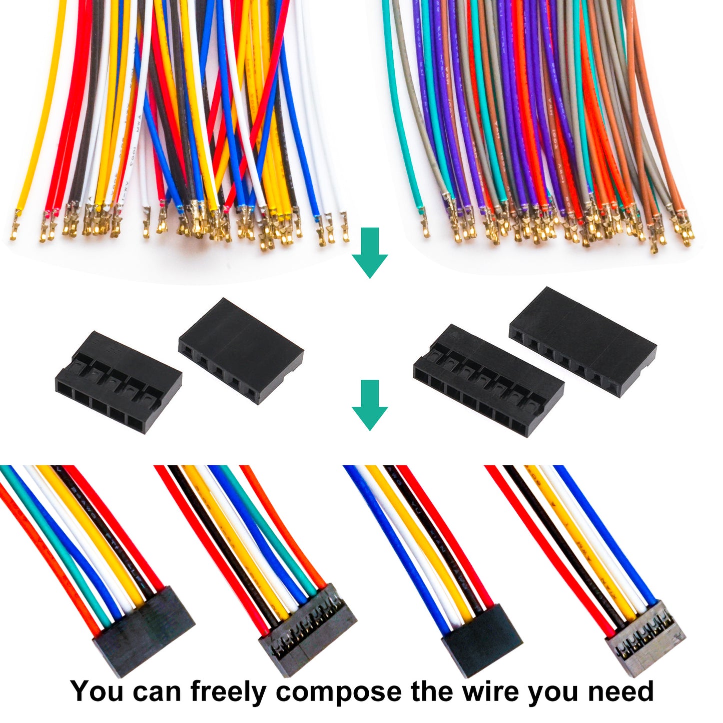 Dupont 2.0mm single row connector kit with 24AWG pre-crimped wires used in DIY electronics and wiring projects