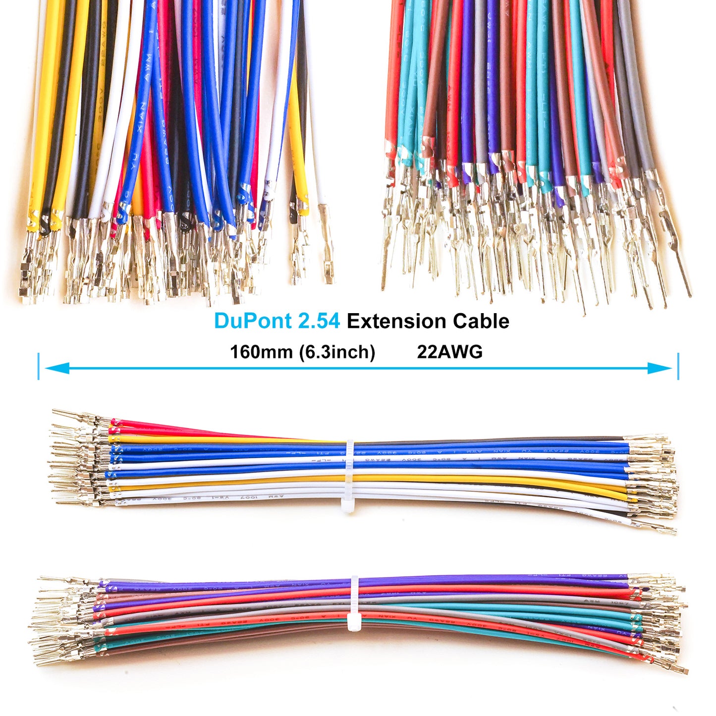 Detailed view of Dupont 2.54mm female connector with durable 22AWG pre-crimped wire