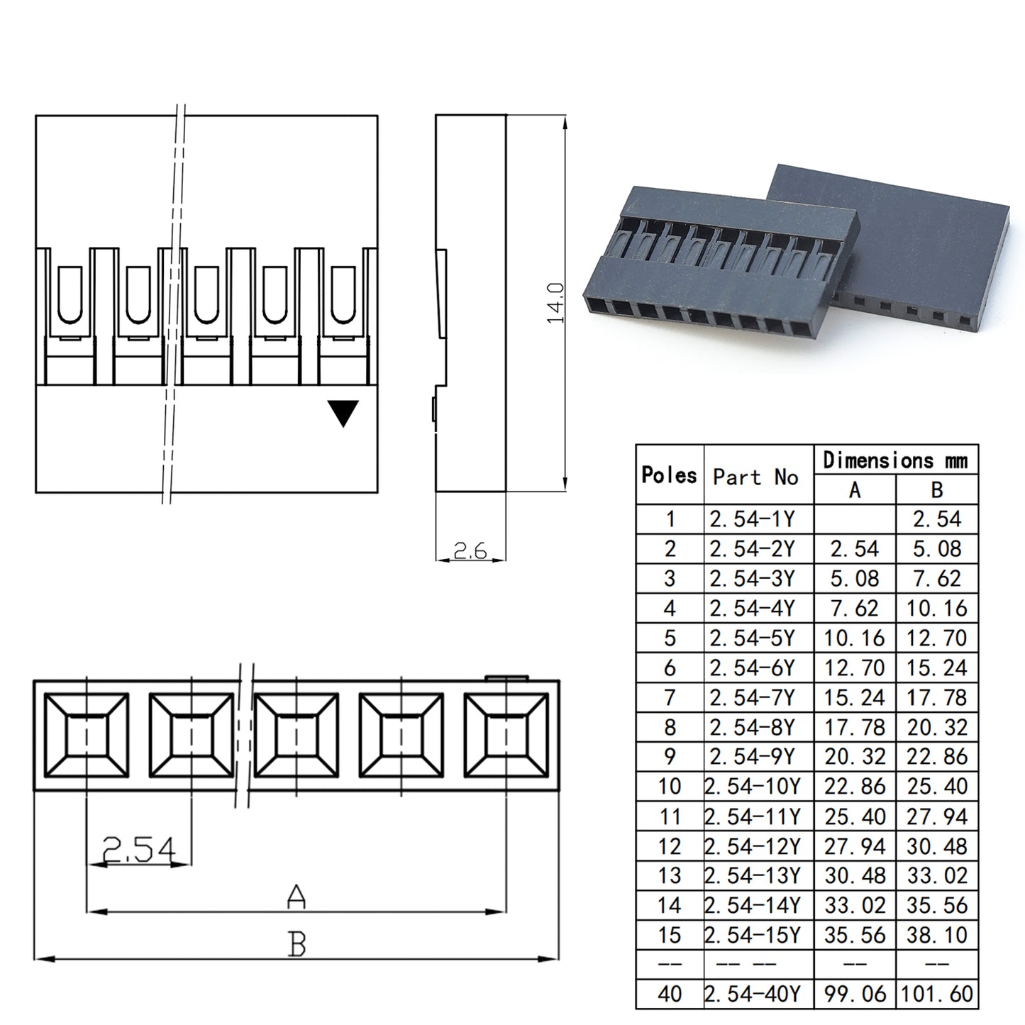 Detailed view of Dupont 2.54mm female to female connector pins and crimp terminals