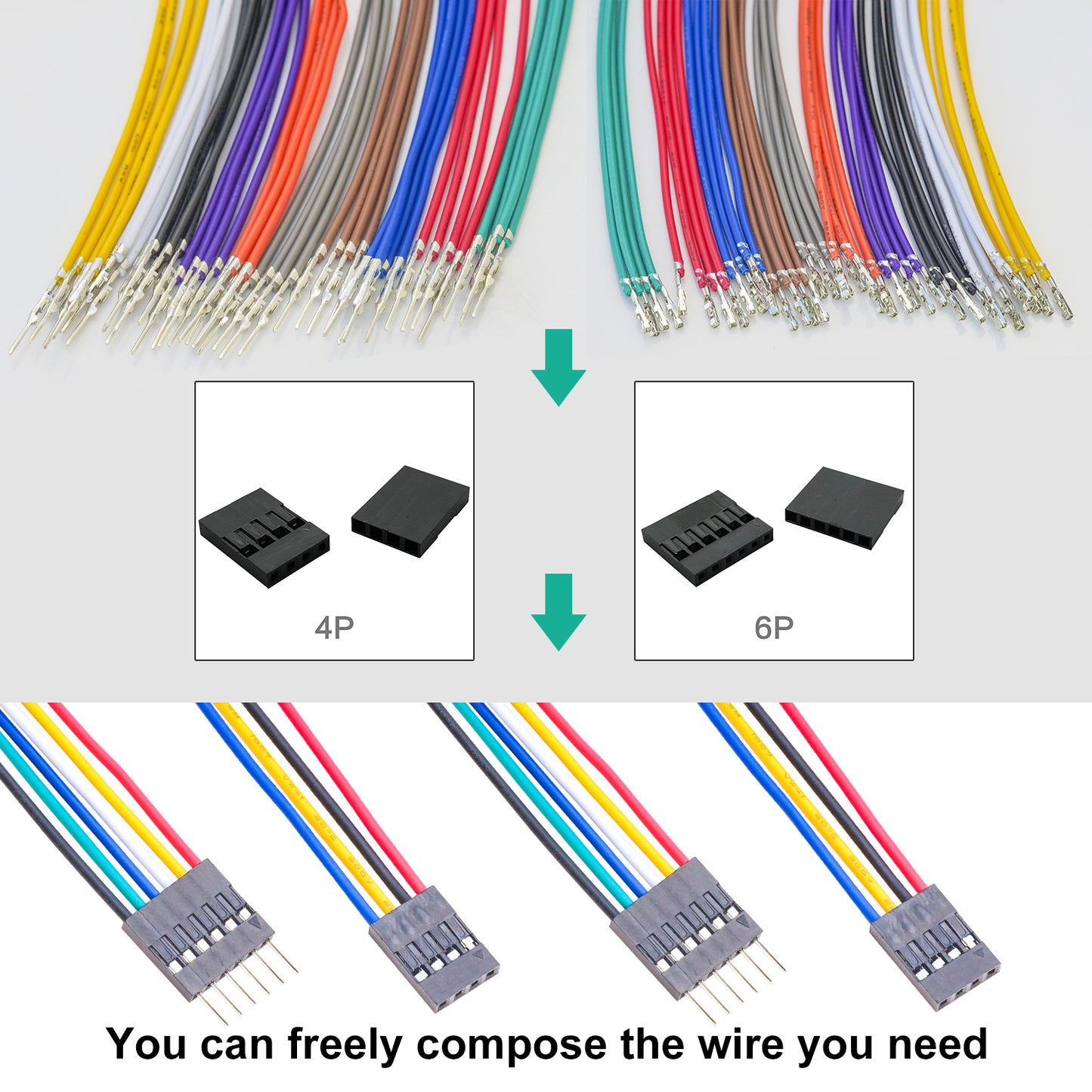 Set of Dupont 2.54mm male to female jumper wires with 22AWG pre-crimped cables