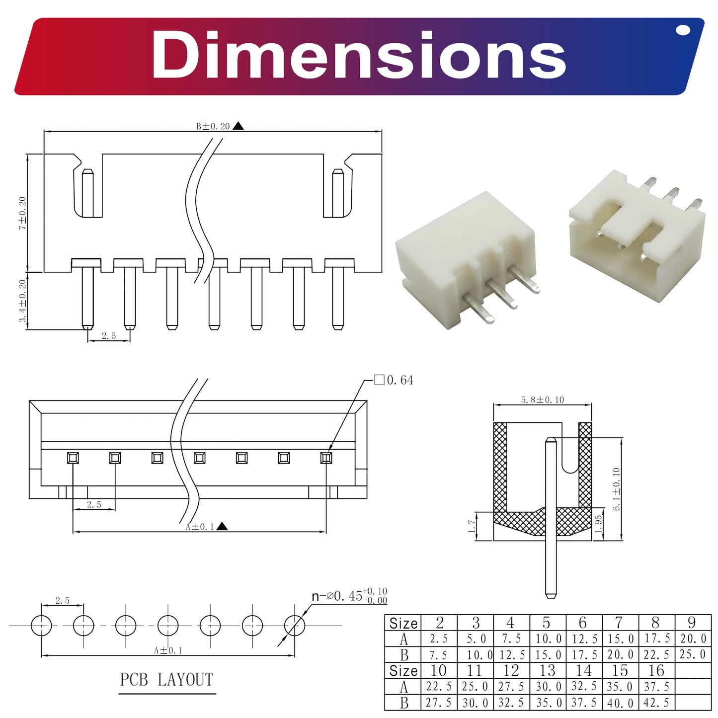 Durable JST XH2.5 DIP headers and IC socket plug connectors designed for stable wire-to-board usage
