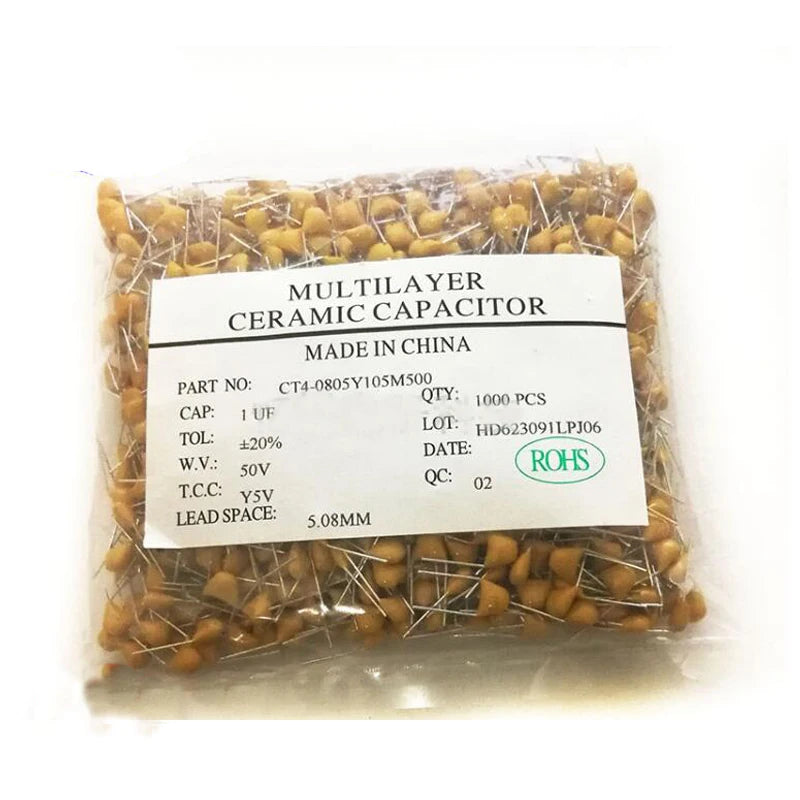 10Pcs/lot 50V Monolithic Ceramic Capacitors 10pF–10µF Assorted