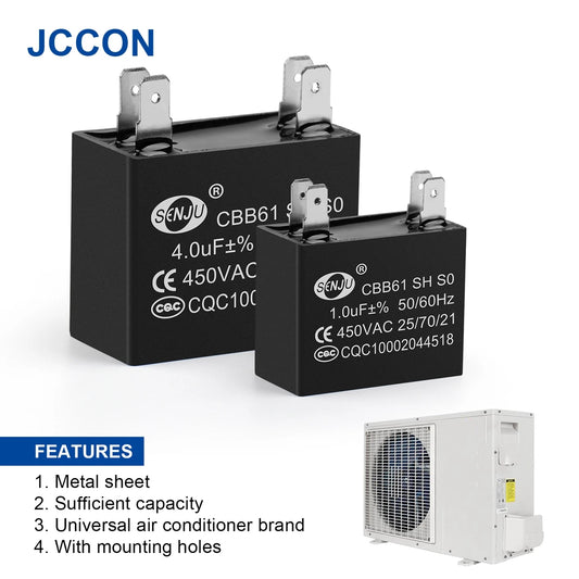CBB61 Air Conditioner Fan Motor Run and Start Capacitor 450V 1µF–4.5µF