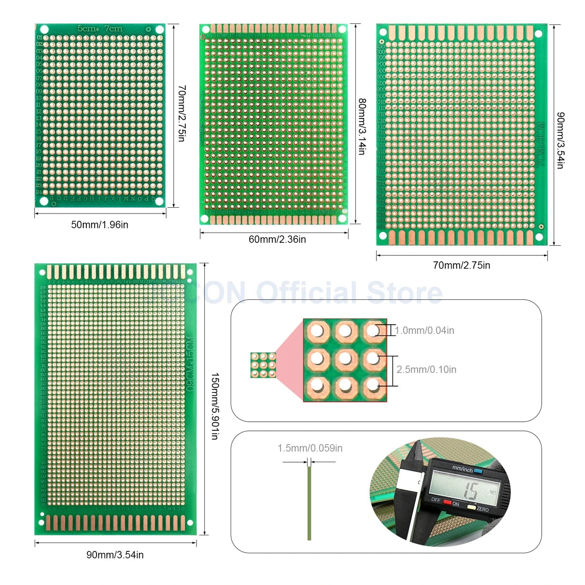 PCB Prototype Board Set 5x7, 6x8, 7x9, 9x15cm Universal DIY Single-Hole Soldering Plates