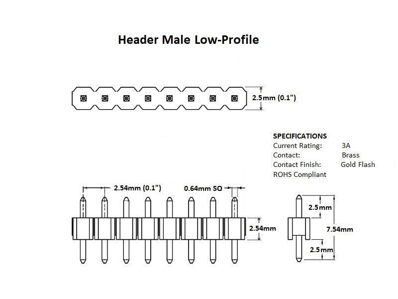 Header-Male-2.5mm-Low-Profile-Dimensions