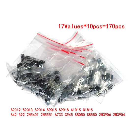TO-92 Transistor Assorted Kit — 16 Types: S9012 S9013 2N3904 2N3906 S8050 S8550 & More
