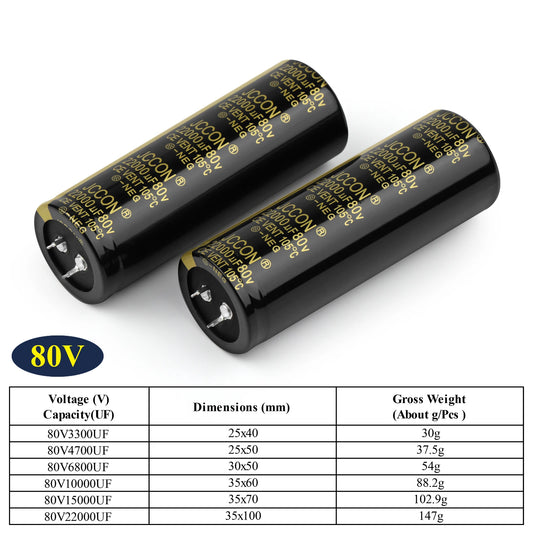 Audio Electrolytic Capacitor 80V 3300UF-10000UF High Frequency Low ESR for HiFi Amplifier Speaker