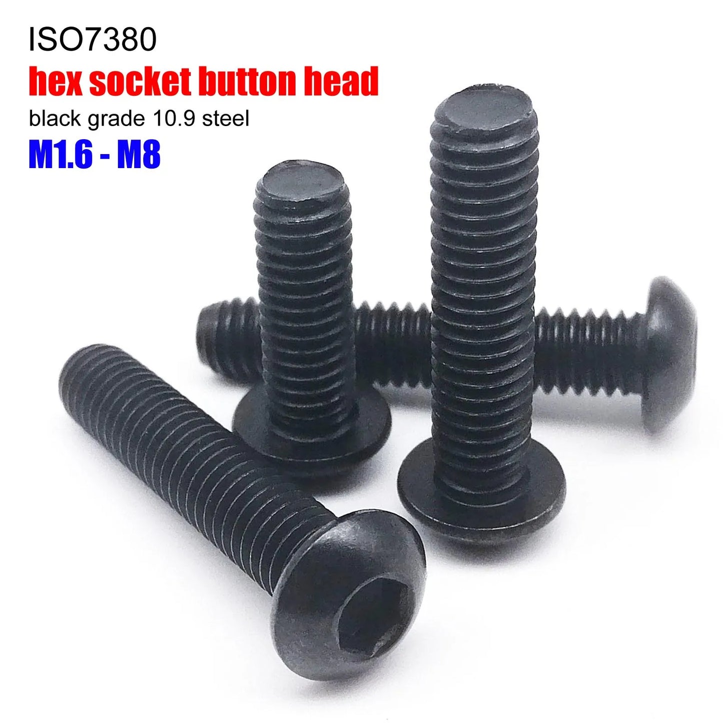 ISO7380_Black_Carbon_Steel_Hex_Socket_Mushroom_Head_Screw_Side_View