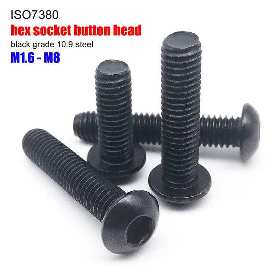 ISO7380_Black_Carbon_Steel_Hex_Socket_Mushroom_Head_Screw_Side_View