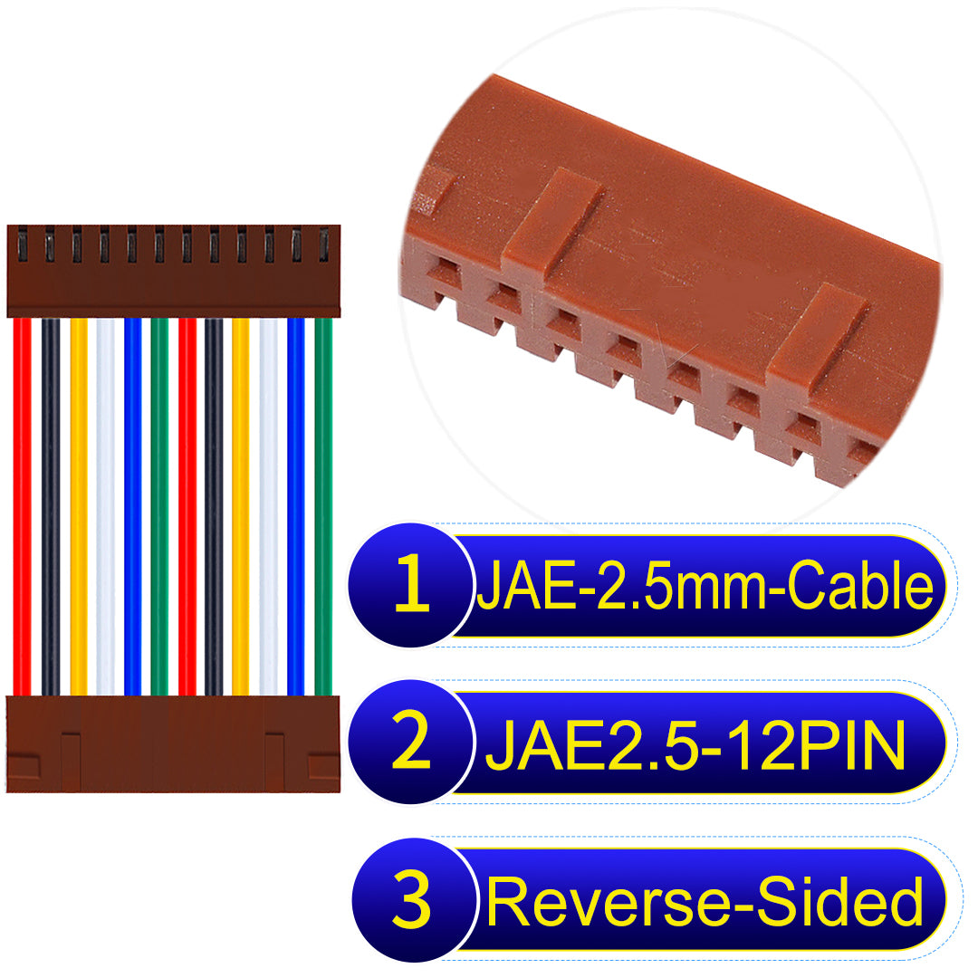 JAE 2.5mm 12Pin Reverse-Side-Head 22AWG UL1007 PVC Cable for reliable electrical connections.