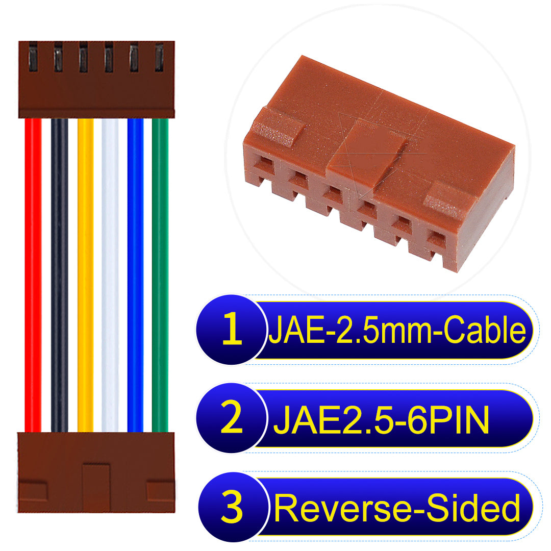 JAE 2.5mm 6Pin Reverse-Side-Head 22AWG UL1007 PVC Cable for reliable electrical connections.