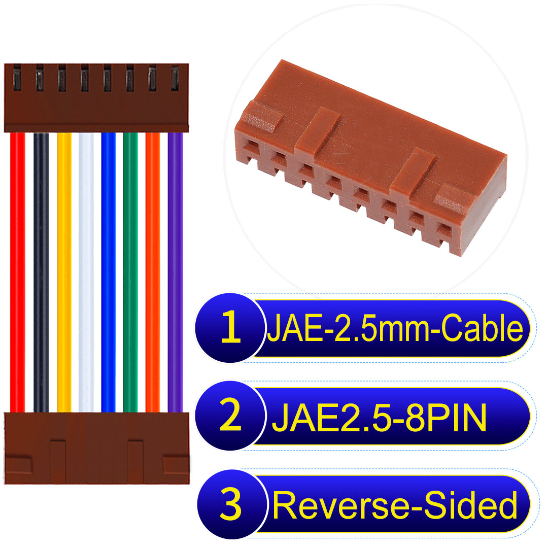 JAE 2.5mm 8Pin Reverse-Side-Head 22AWG UL1007 PVC Cable for reliable electrical connections.