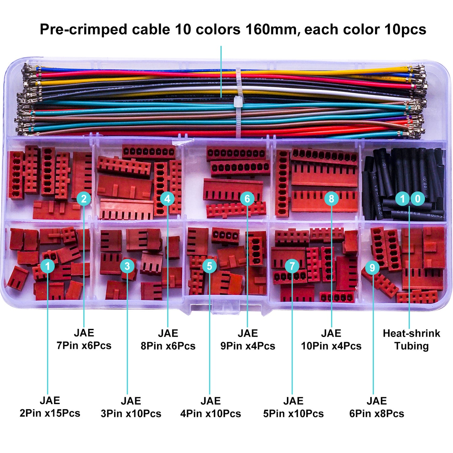 Close-up view of JAE 2.5mm female connector housing
