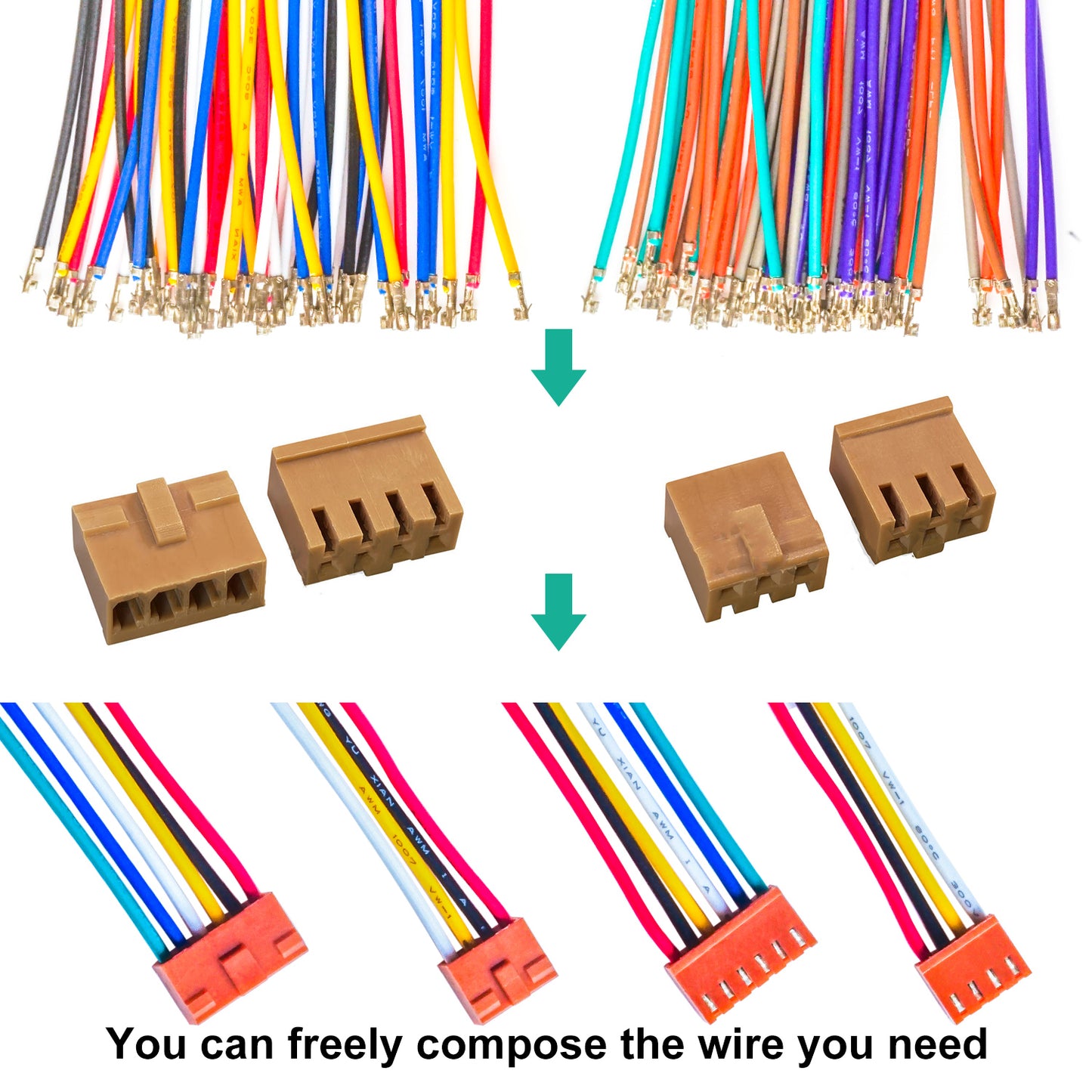JAE 2.5mm female connector kit with 22AWG pre-crimped wires used in electronic DIY and wiring projects