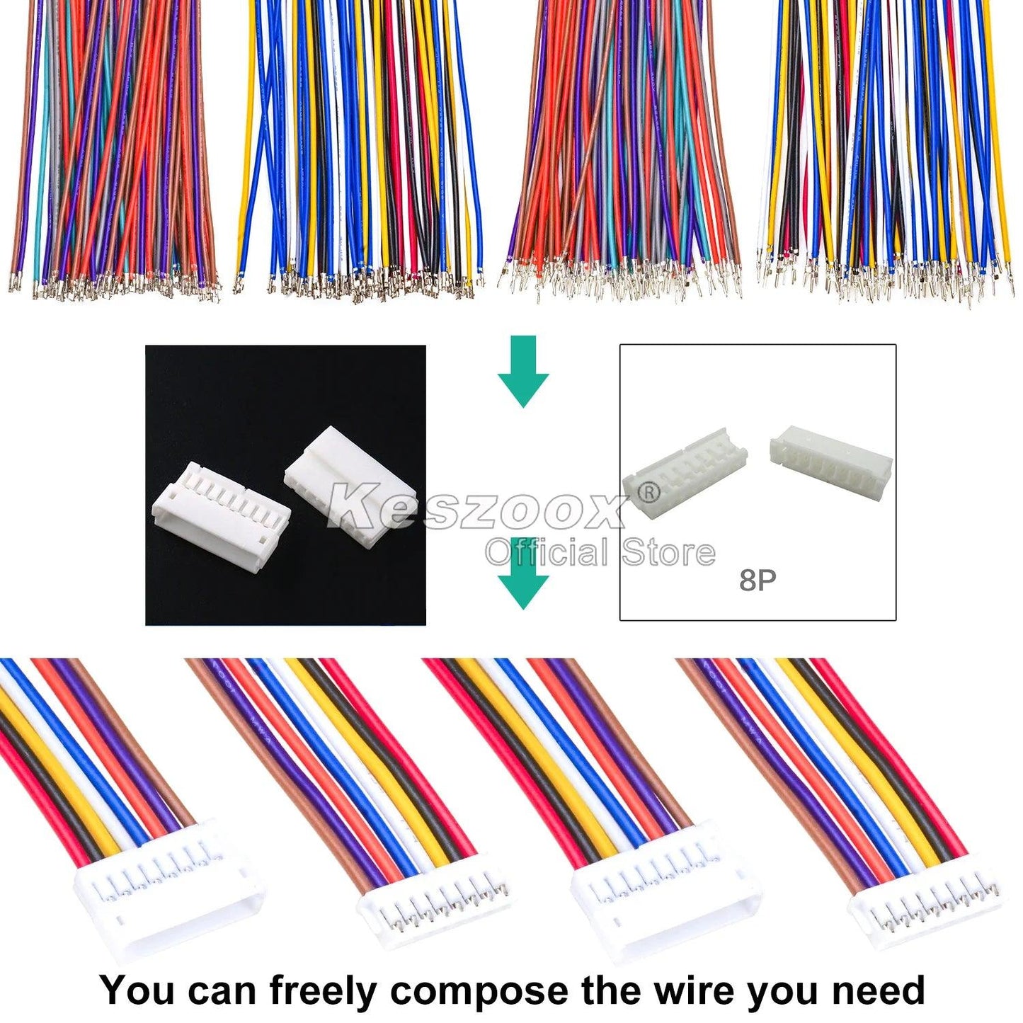 JST 1.5mm extension cable showing male to female connectors with pre-crimped wires