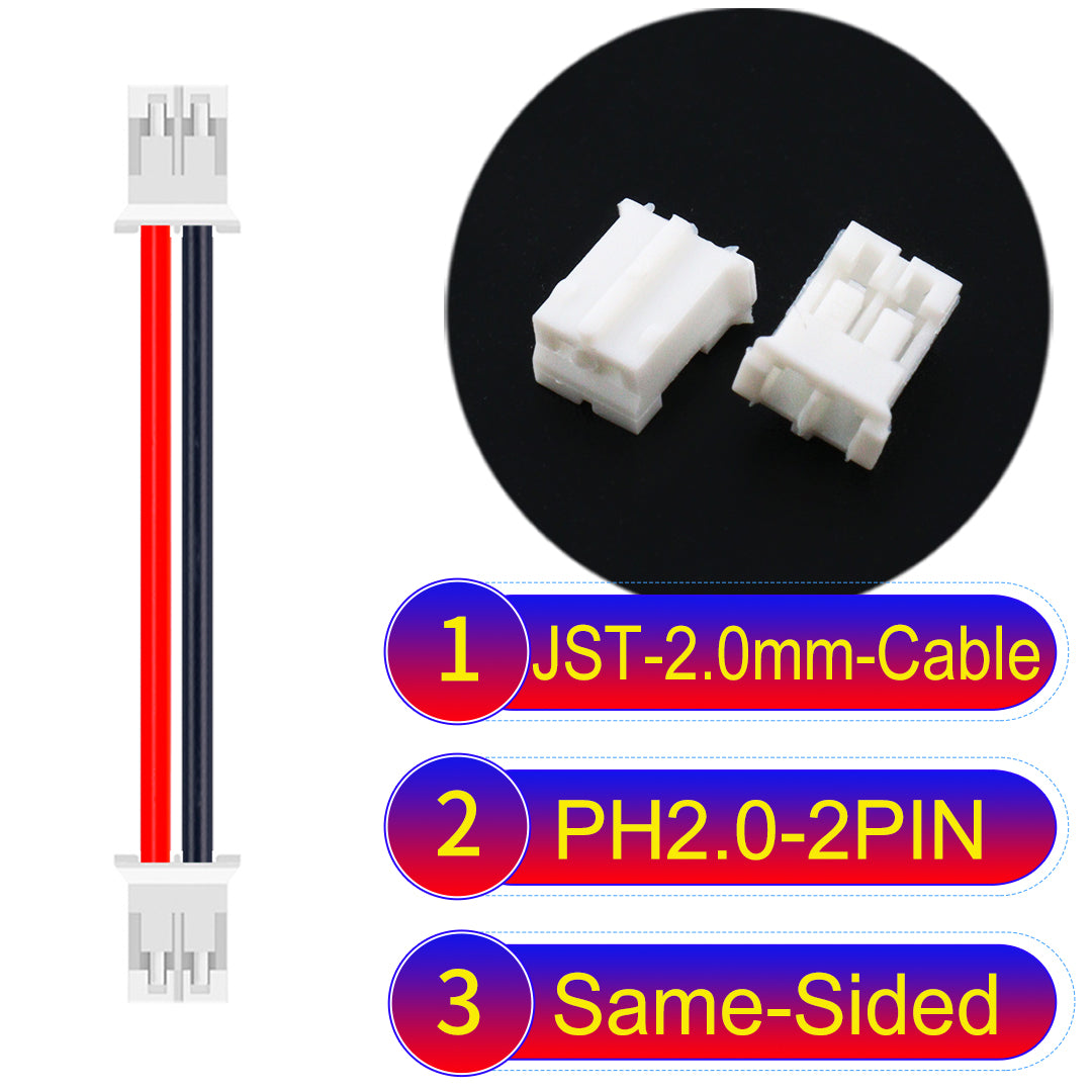 High-quality JST PH2.0 2Pin Same-Side-Head cable, made with UL1007-certified PVC, compatible with various devices.