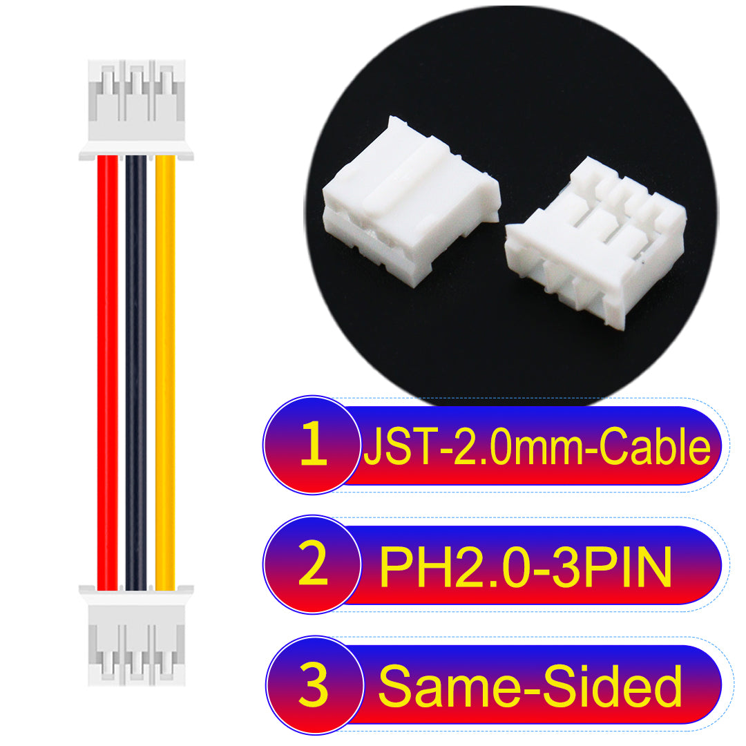 High-quality JST PH2.0 3Pin Same-Side-Head cable, made with UL1007-certified PVC, compatible with various devices.