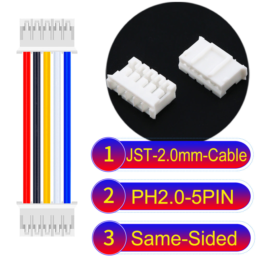 High-quality JST PH2.0 5Pin Same-Side-Head cable, made with UL1007-certified PVC, compatible with various devices.