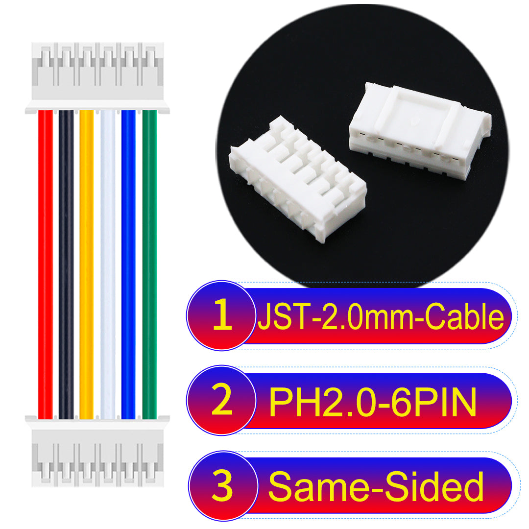 High-quality JST PH2.0 6Pin Same-Side-Head cable, made with UL1007-certified PVC, compatible with various devices.