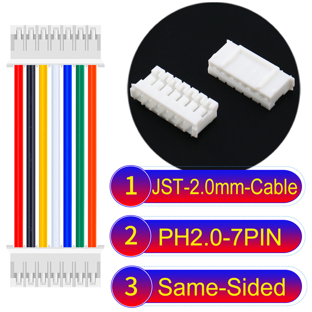 High-quality JST PH2.0 7Pin Same-Side-Head cable, made with UL1007-certified PVC, compatible with various devices.
