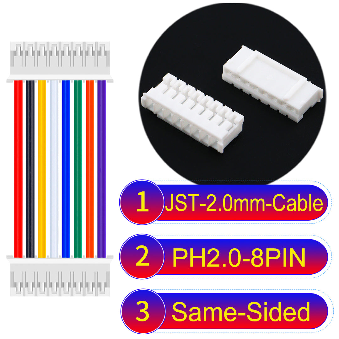 High-quality JST PH2.0 8Pin Same-Side-Head cable, made with UL1007-certified PVC, compatible with various devices.