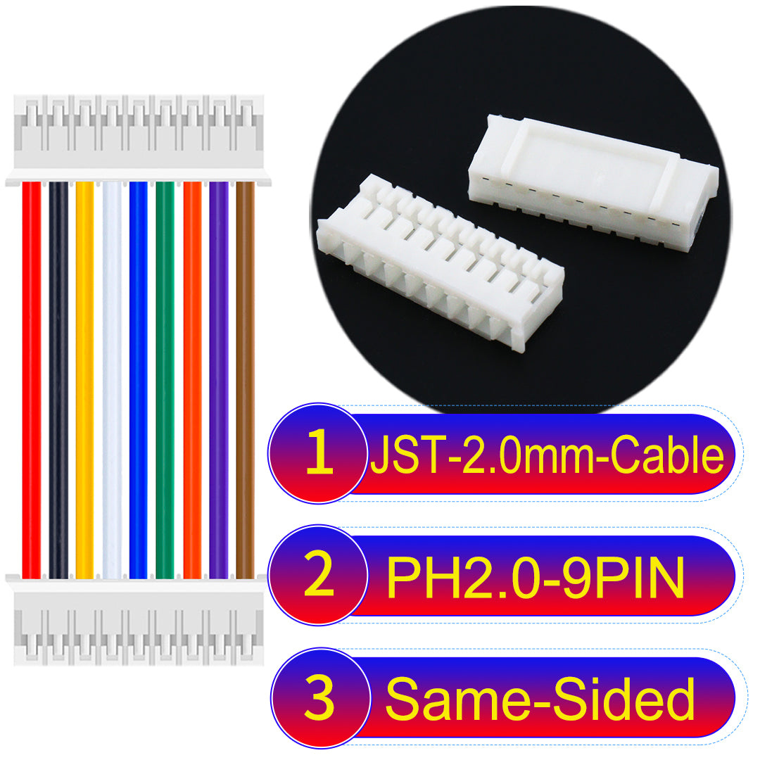 High-quality JST PH2.0 9Pin Same-Side-Head cable, made with UL1007-certified PVC, compatible with various devices.