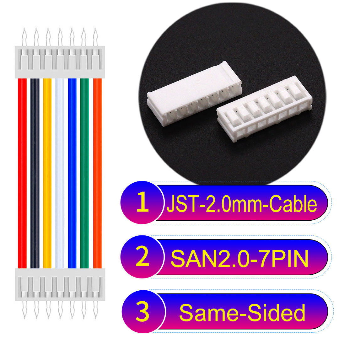 JST SAN2.0 7Pin Same-Side-Head cable, UL1007-certified, 2.0mm pitch, ensuring reliable connectivity for electronic and industrial devices.