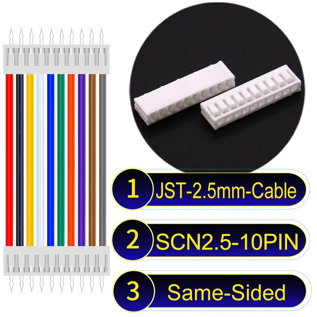 JST SCN2.5 10Pin Same-Side-Head cable, UL1007-certified, 2.5mm pitch, offering reliable signal transmission for electronic and industrial applications.