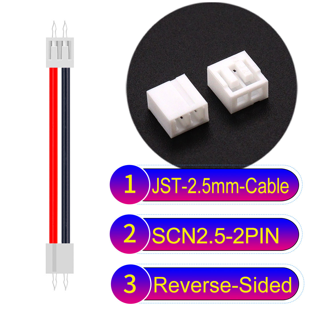 JST SCN2.5 2Pin Reverse-Side-Head cable, UL1007-certified, 2.5mm pitch, offering reliable signal transmission for electronic and industrial applications.