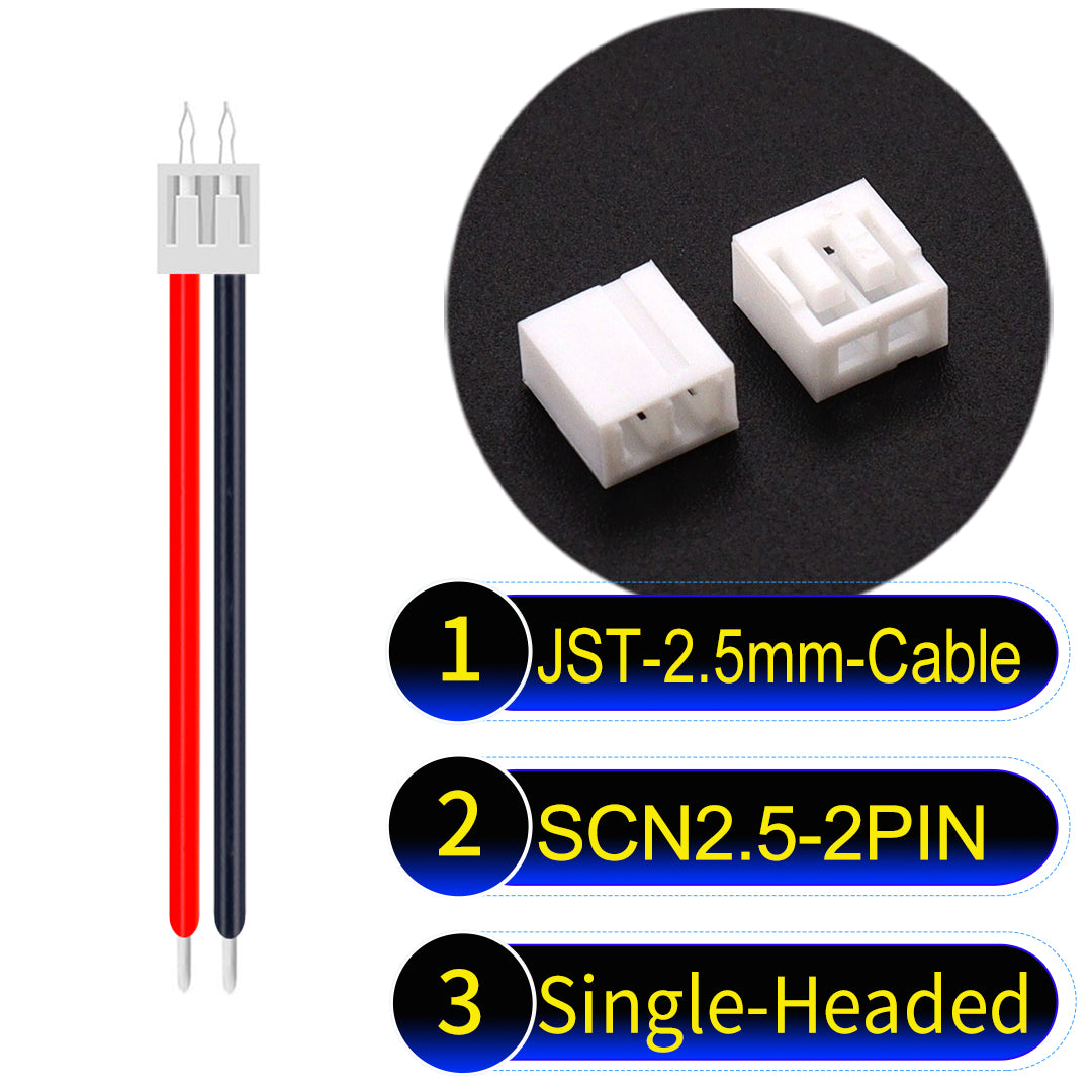 JST SCN2.5 2Pin single-headed cable, UL1007-certified, 2.5mm pitch, offering reliable signal transmission for electronic and industrial applications.