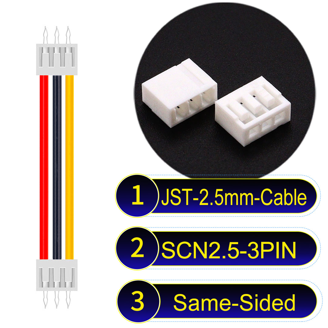 JST SCN2.5 3Pin Same-Side-Head cable, UL1007-certified, 2.5mm pitch, offering reliable signal transmission for electronic and industrial applications.