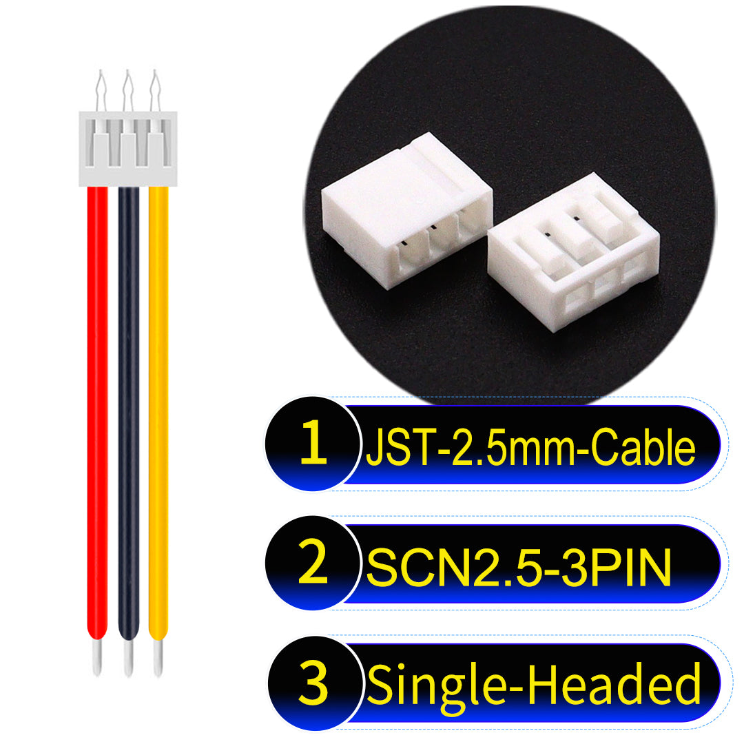 JST SCN2.5 3Pin single-headed cable, UL1007-certified, 2.5mm pitch, offering reliable signal transmission for electronic and industrial applications.