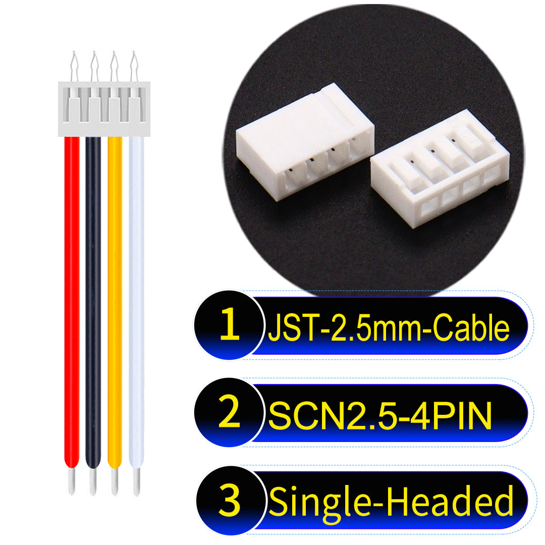 JST SCN2.5 4Pin single-headed cable, UL1007-certified, 2.5mm pitch, offering reliable signal transmission for electronic and industrial applications.