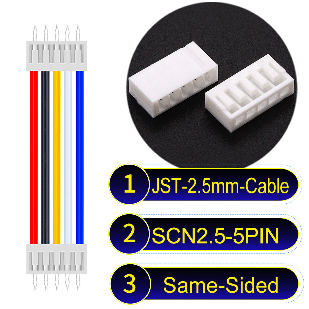 JST SCN2.5 5Pin Same-Side-Head cable, UL1007-certified, 2.5mm pitch, offering reliable signal transmission for electronic and industrial applications.