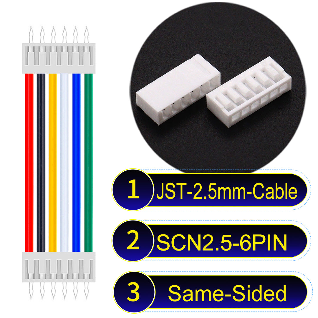 JST SCN2.5 6Pin Same-Side-Head cable, UL1007-certified, 2.5mm pitch, offering reliable signal transmission for electronic and industrial applications.