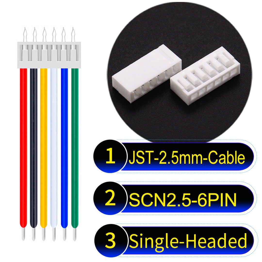 JST SCN2.5 6Pin single-headed cable, UL1007-certified, 2.5mm pitch, offering reliable signal transmission for electronic and industrial applications.
