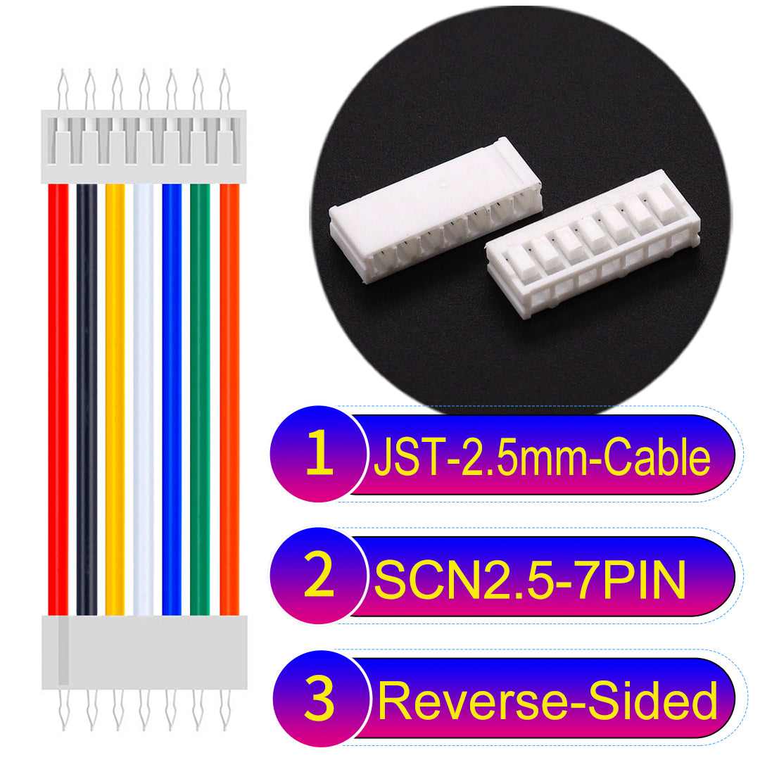 JST SCN2.5 7Pin Reverse-Side-Head cable, UL1007-certified, 2.5mm pitch, offering reliable signal transmission for electronic and industrial applications.