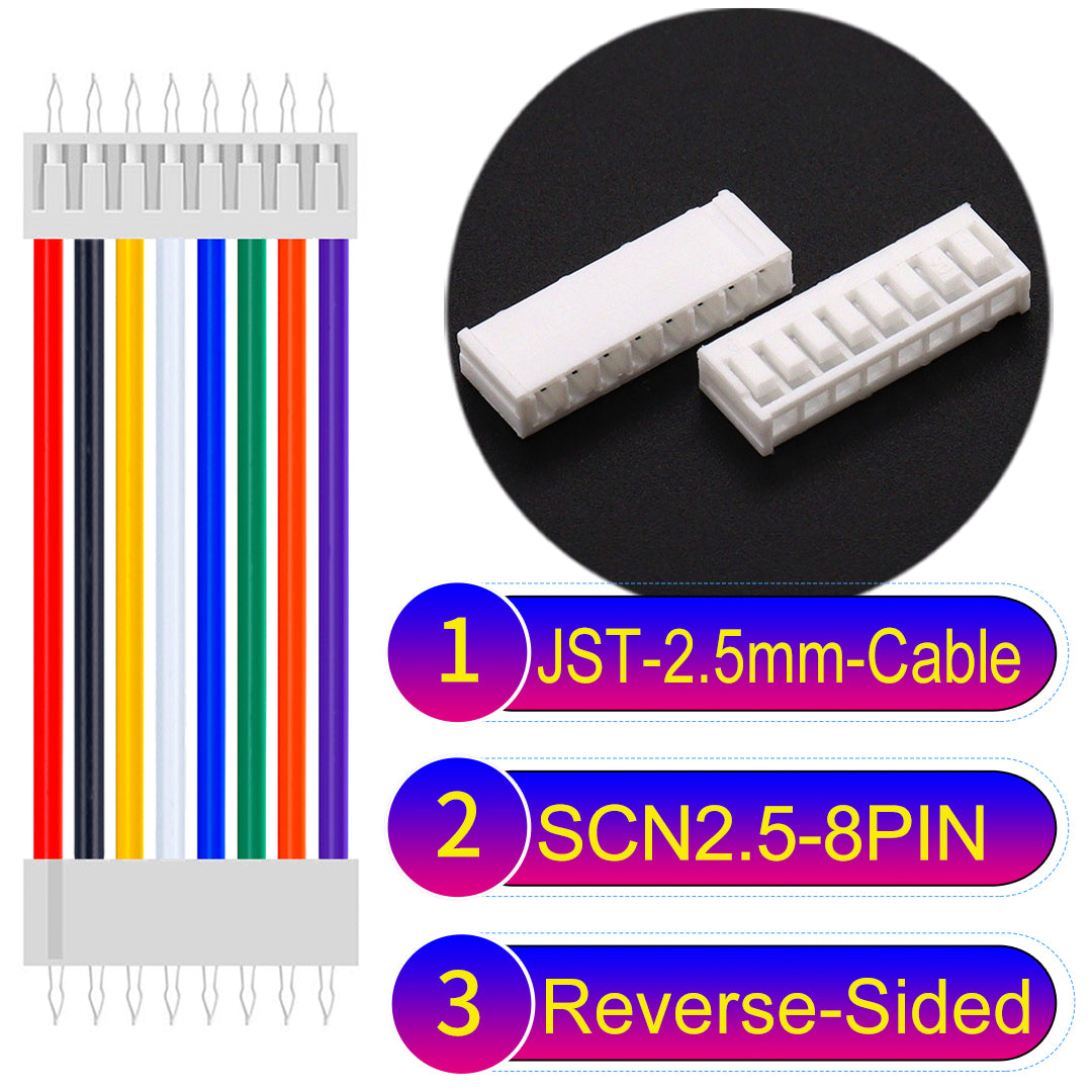 JST SCN2.5 8Pin Reverse-Side-Head cable, UL1007-certified, 2.5mm pitch, offering reliable signal transmission for electronic and industrial applications.