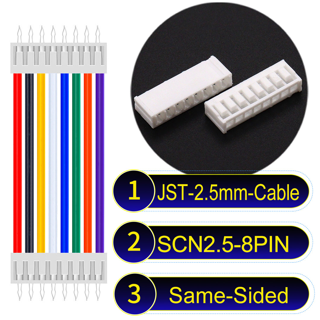 JST SCN2.5 8Pin Same-Side-Head cable, UL1007-certified, 2.5mm pitch, offering reliable signal transmission for electronic and industrial applications.