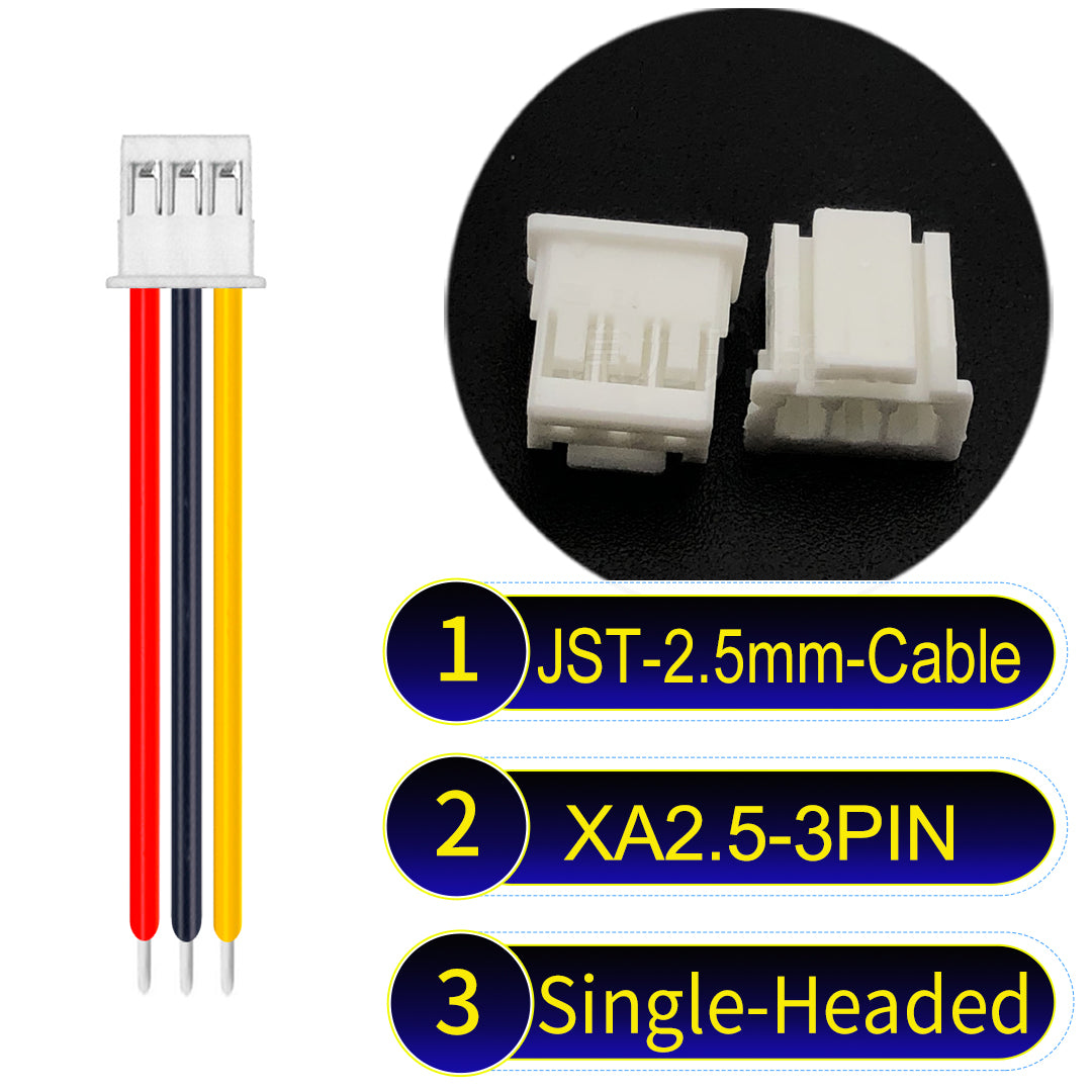 JST XA 2.5mm 3Pin single-headed cable with 22AWG copper wire and UL1007-certified PVC, suitable for home appliances, automotive electronics, etc.