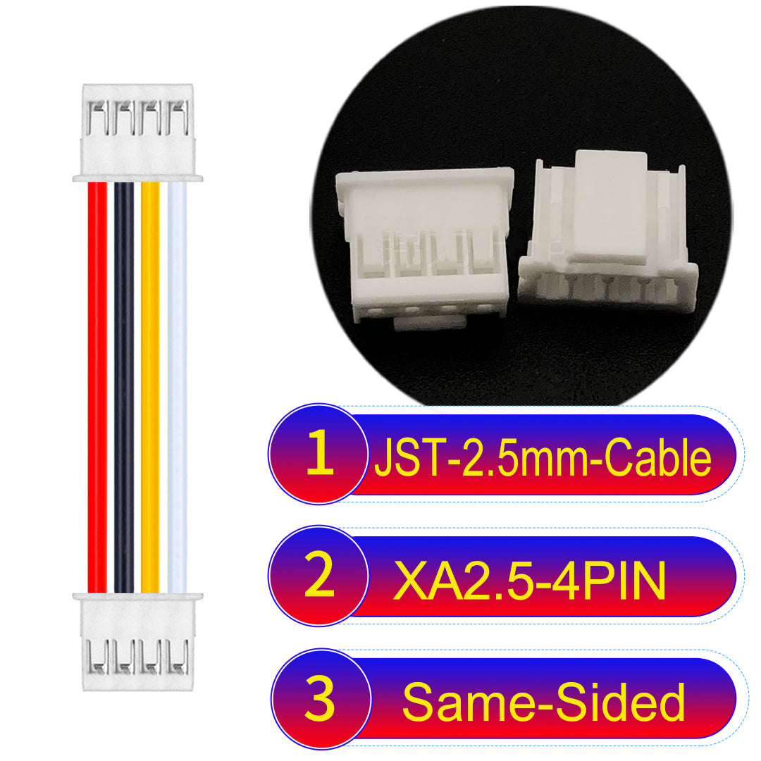 JST XA 2.5mm 4Pin Same-Side-Head cable with 22AWG copper wire and UL1007-certified PVC, suitable for home appliances, automotive electronics, etc.