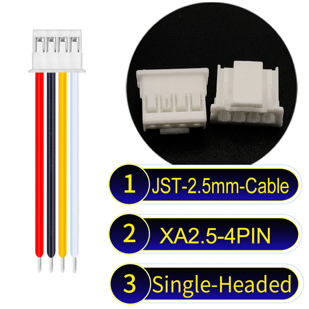 JST XA 2.5mm 4Pin single-headed cable with 22AWG copper wire and UL1007-certified PVC, suitable for home appliances, automotive electronics, etc.