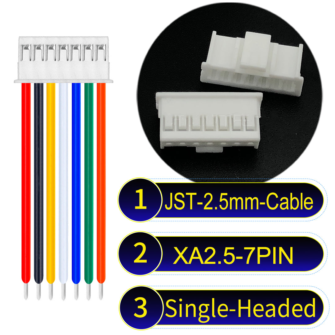 JST XA 2.5mm 7Pin single-headed cable with 22AWG copper wire and UL1007-certified PVC, suitable for home appliances, automotive electronics, etc.